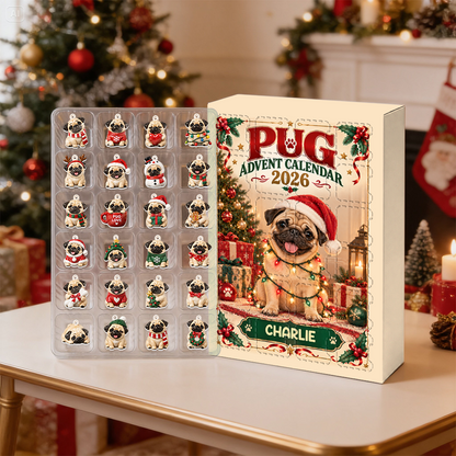 Pug Advent Calendar 2026 24 Day Christmas Countdown Box With Cute Dog Figurines - Advent Calendar Box-Box&Acrylic