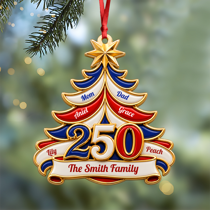 America 250 Christmas Tree Ornament with Family Names - Real 3D Relief Ornament