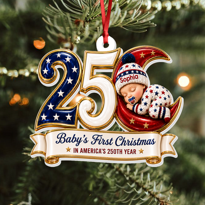America Patriotic Keepsake Moon  - Real 3D Relief Ornament
