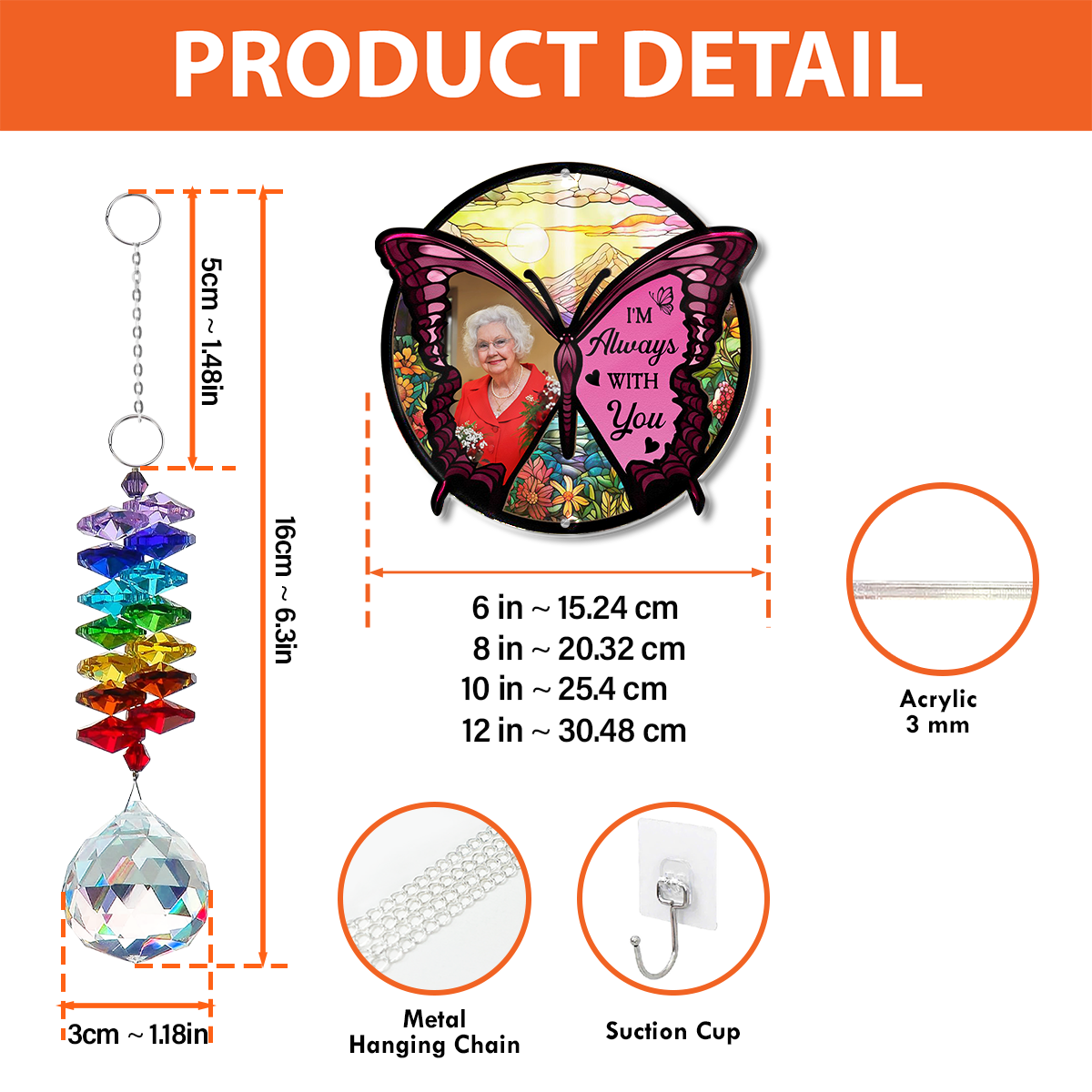 Butterfly I'm Always With You  - Ornament Hanging Piece With Crystal Charm - 2 Layered