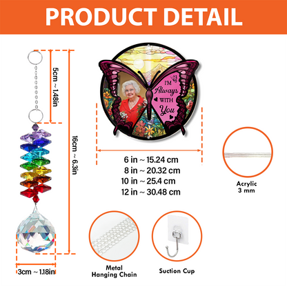 Butterfly I'm Always With You  - Ornament Hanging Piece With Crystal Charm - 2 Layered