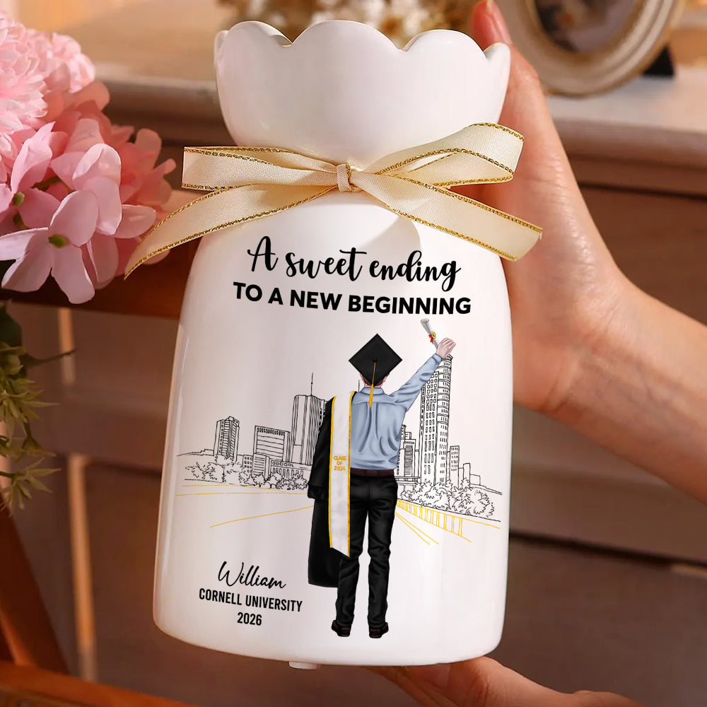 A Sweet Ending To A New Beginning - Personalized Custom Ribbon Tie Flower Vase
