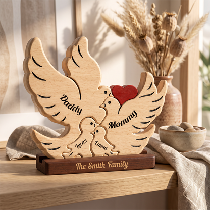 Personalized Bird Family Puzzle - Custom Premium Wooden Name Puzzle - Christmas Gifts