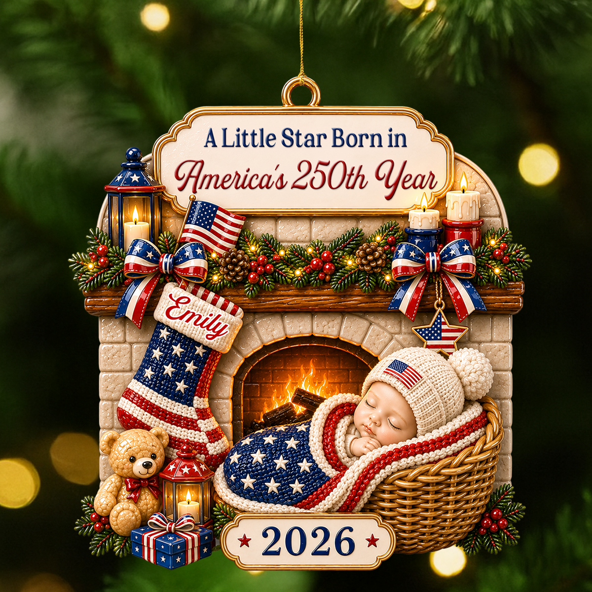 A Little Star Born in America’s 250th New Parents - Real 3D Relief Ornament 2