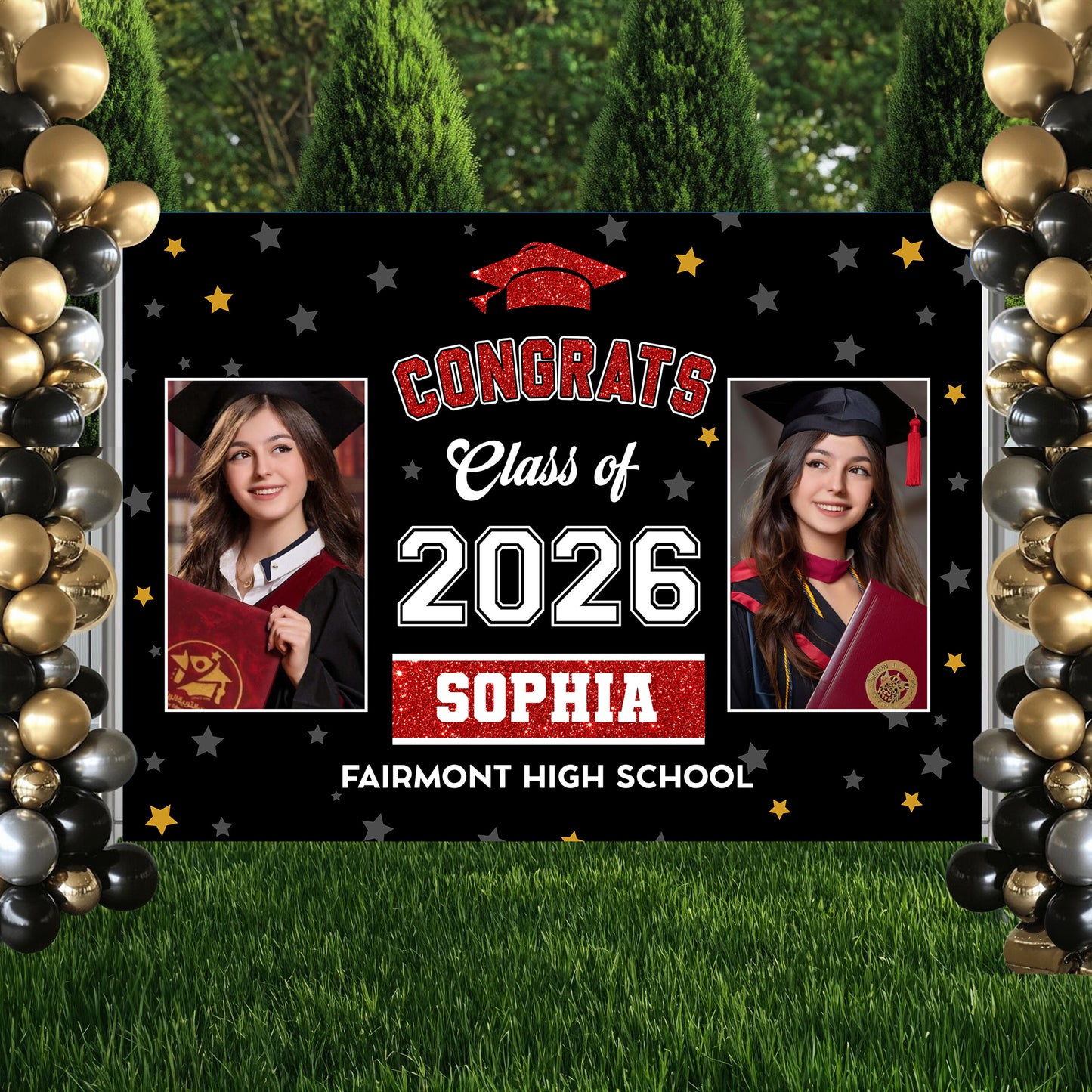 Class Of 2026 Bubble Style Graduation Backdrop - Personalized Congrats Graduation Backdrop
