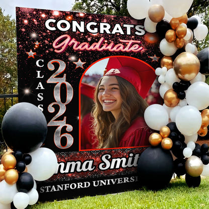 Congrats Grad Party Style Graduation Decor - Personalized Congrats Graduation Backdrop