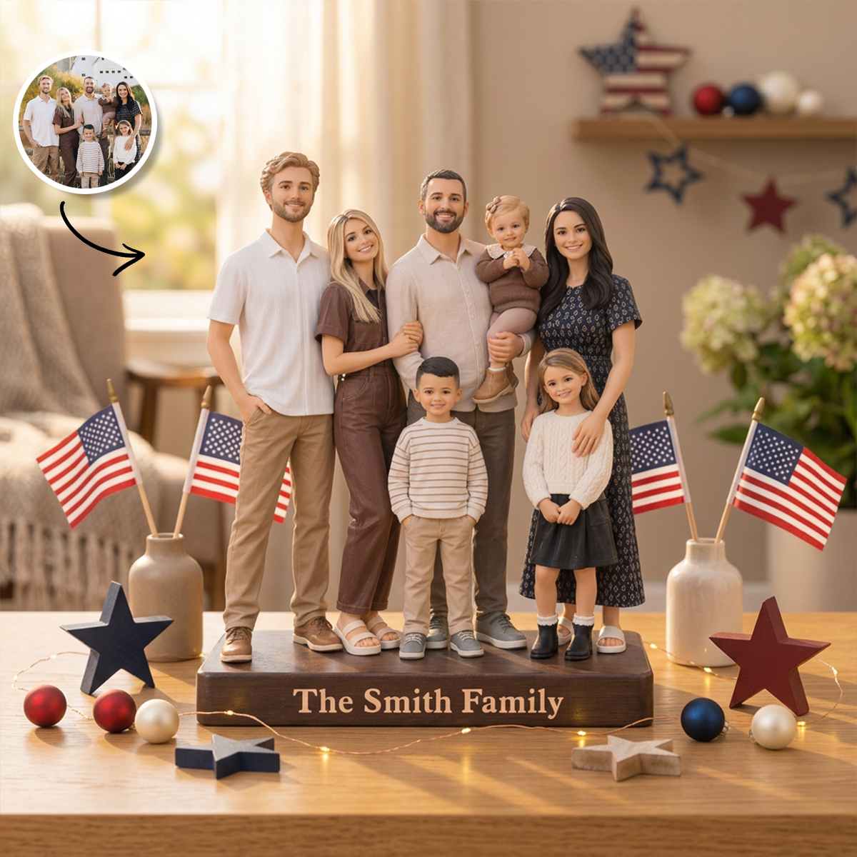 Custom Photo Figurine Our Family - 3D Couple, Family, Pet Portrait Statue