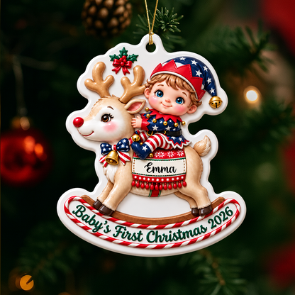 Personalized Baby's First Christmas Reindeer Ornament - Real 3D Relief Ornament