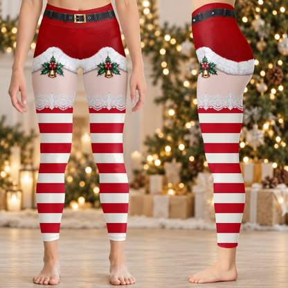 Custom Festive Christmas Santa Leggings for Women - Funny Christmas Gift For Her - Personalized  Leggings
