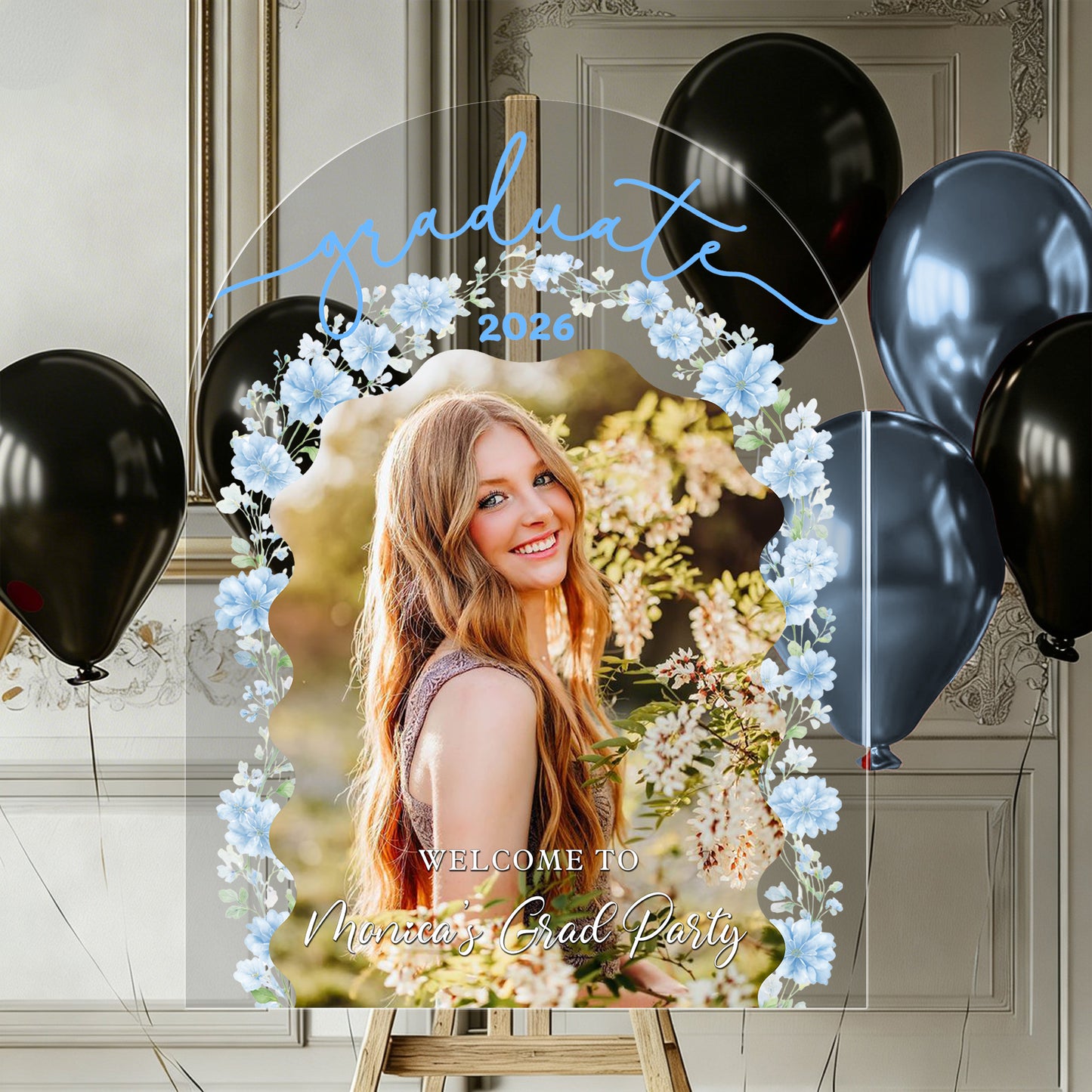 Floral Congrats Graduation Celebration - Personalized Graduation Welcome Sign - Custom Acrylic Celebration Sign