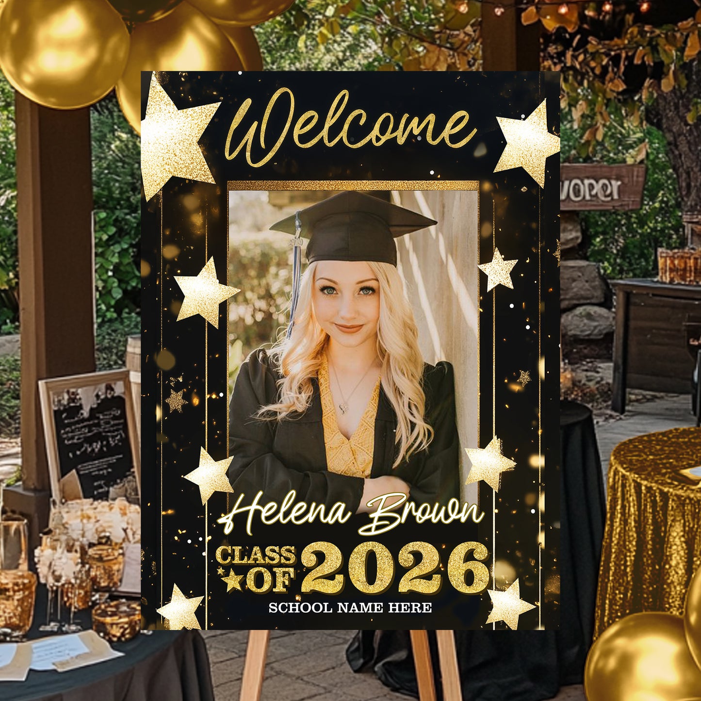 Class Of 2026 Glitter Star Graduation Welcome Sign - Custom Photo Welcome Sign