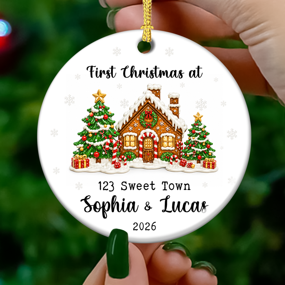 First Christmas At Our New Home Gingerbread House - Real 3D Ceramic Ornament