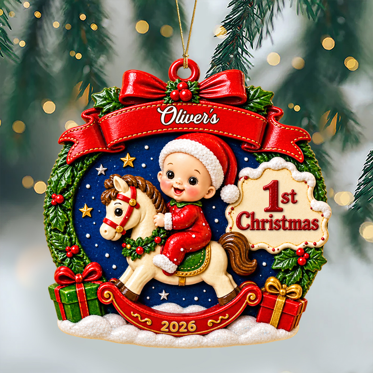 Our Little Miracle Family Christmas Names - Real 3D Relief Ornament 2