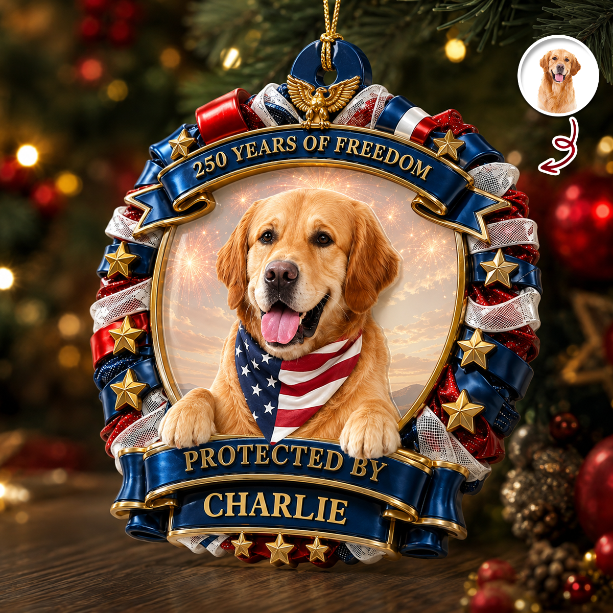 Personalized Dog Lovers 250th America Ornament Patriotic - Real 3D Relief Ornament 2