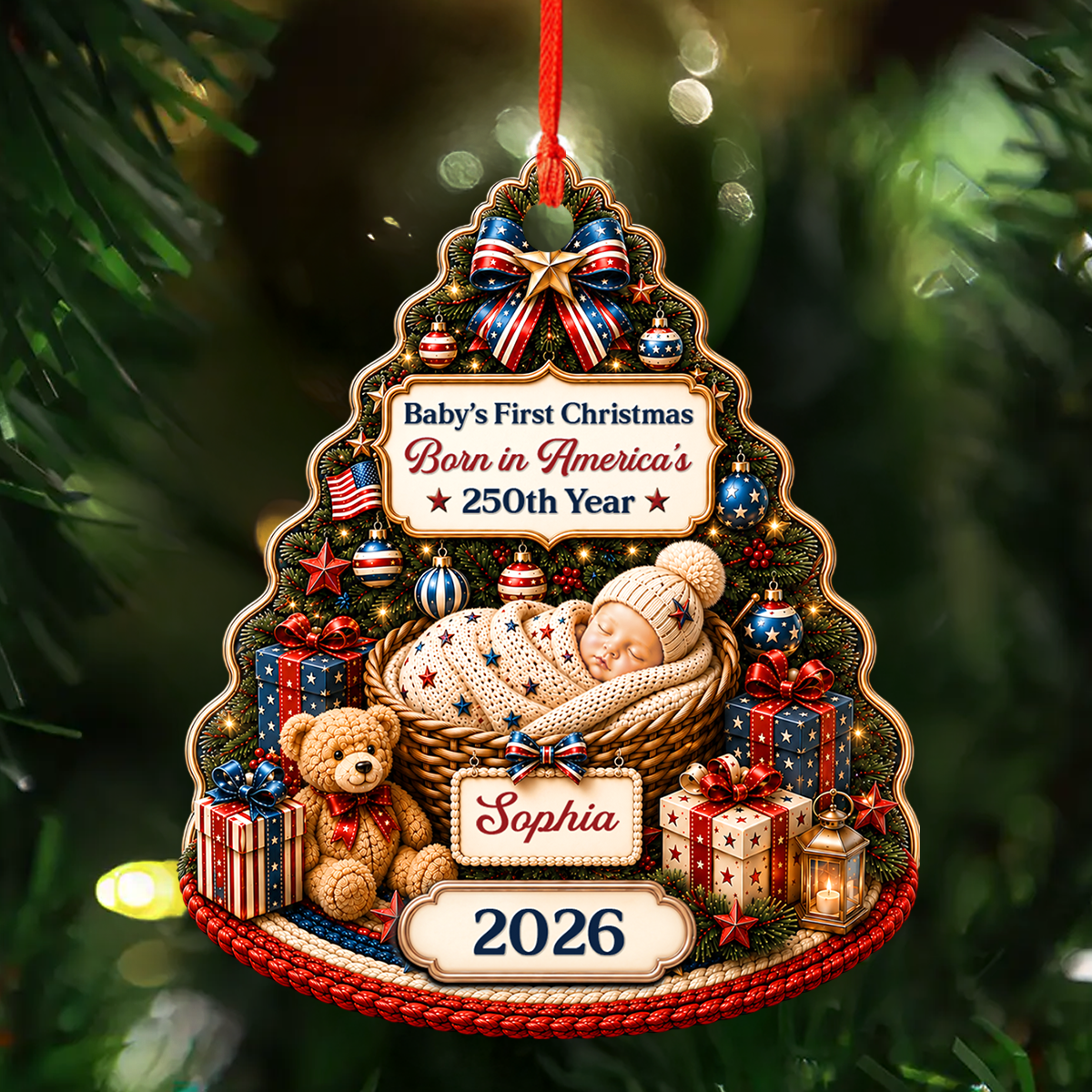 Our Patriotic Little Miracle Baby New Parents - Real 3D Relief Ornament 2
