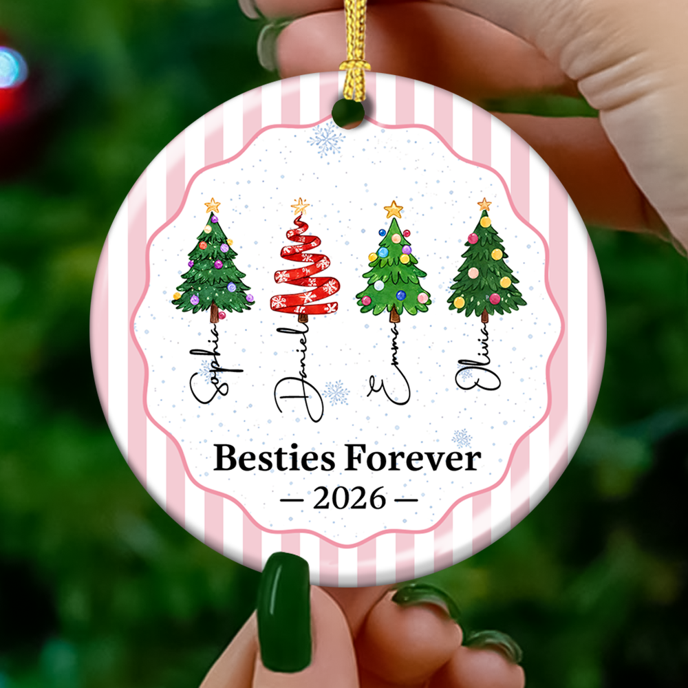 Christmas Tree Ornament Friends Forever Striped Patterns - Real 3D Ceramic Ornament
