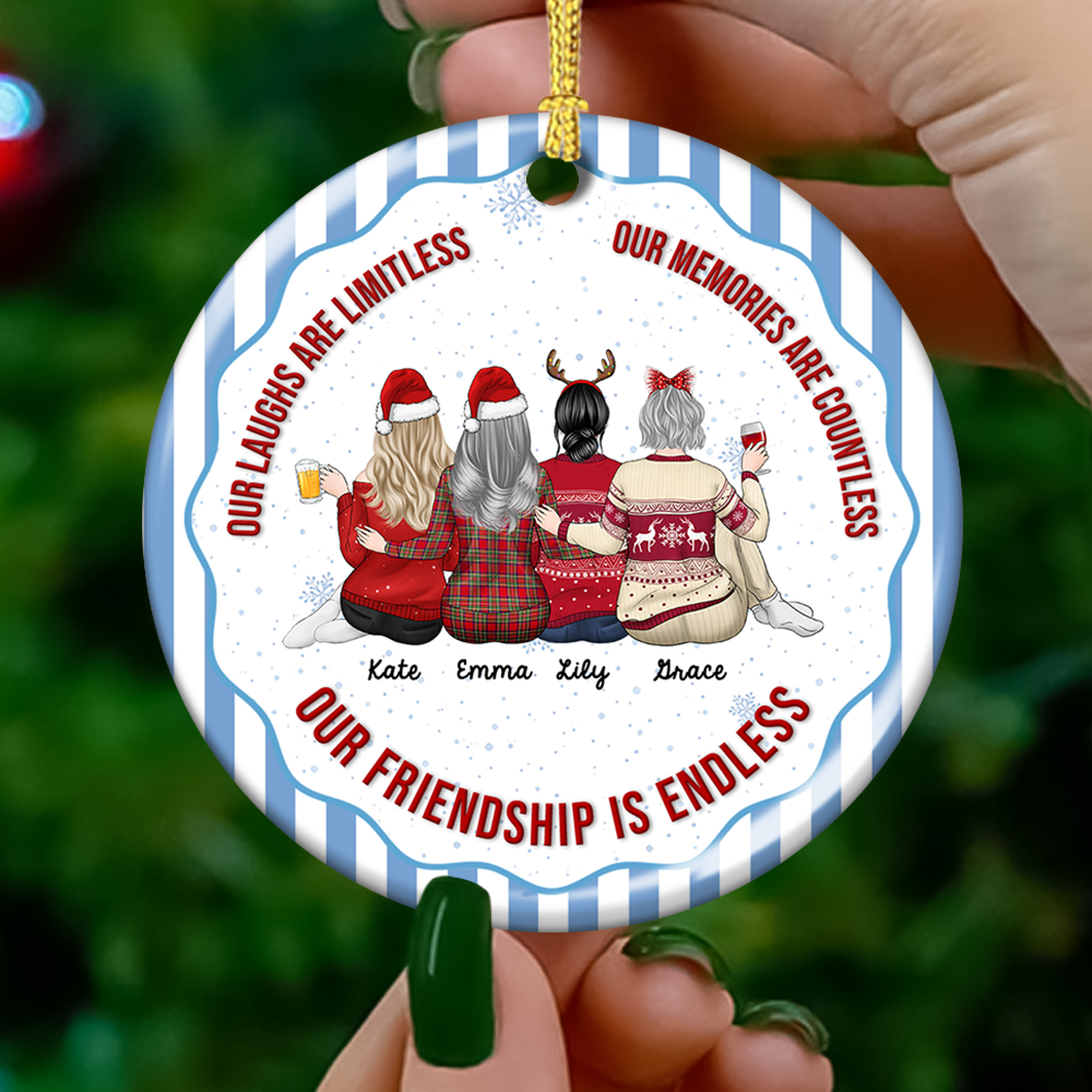 Our Friendship Is Endless Striped Pattern Christmas Gifts For Friends - Real 3D Ceramic Ornament