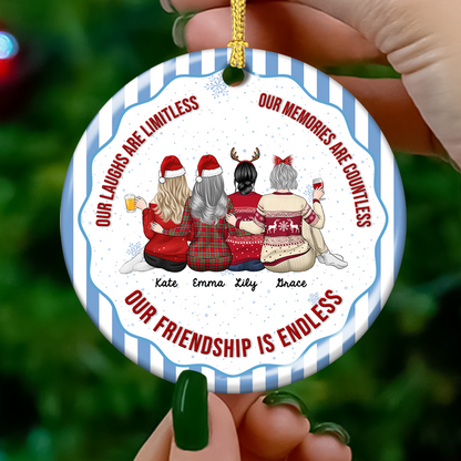Our Friendship Is Endless Striped Pattern Christmas Gifts For Friends - Real 3D Ceramic Ornament
