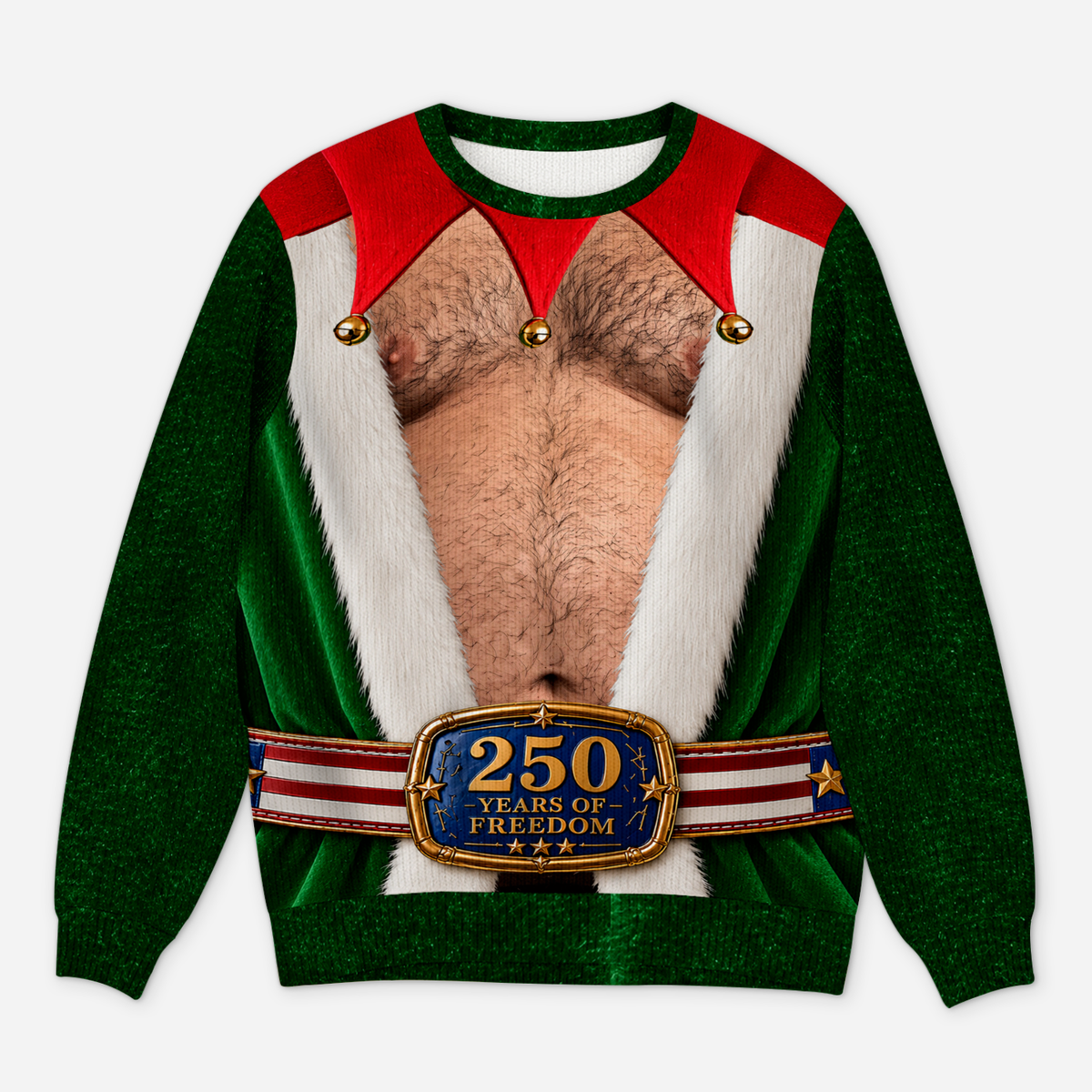 Funny Santa, Elf With Big Hairy Belly - Personalized All-Over-Print Sweatshirt - Wool Sweater