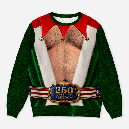 Funny Santa, Elf With Big Hairy Belly - Personalized All-Over-Print Sweatshirt - Wool Sweater
