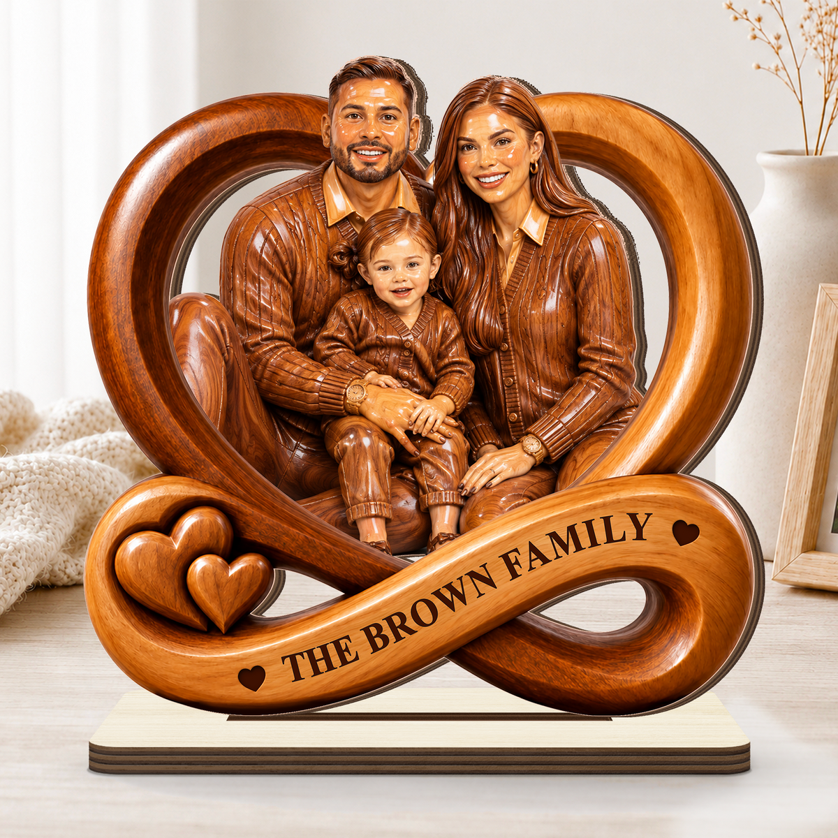 God Bless Our Family - Personalized 2-Layer Wood Plaque With Flat Base