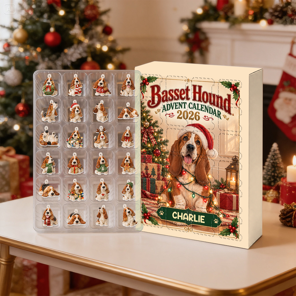 Basset Hound Advent Calendar 2026 24 Day Christmas Countdown Box With Cute Cat Figurines - Advent Calendar Box-Box&Acrylic