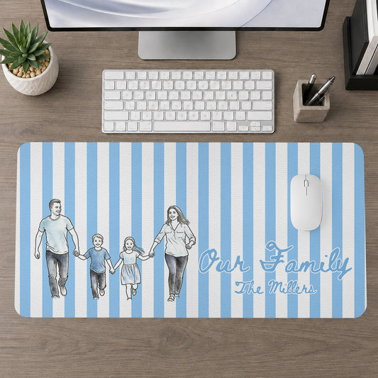 Our Family Custom Photo Watercolor - Personalized Leather Desk Mat