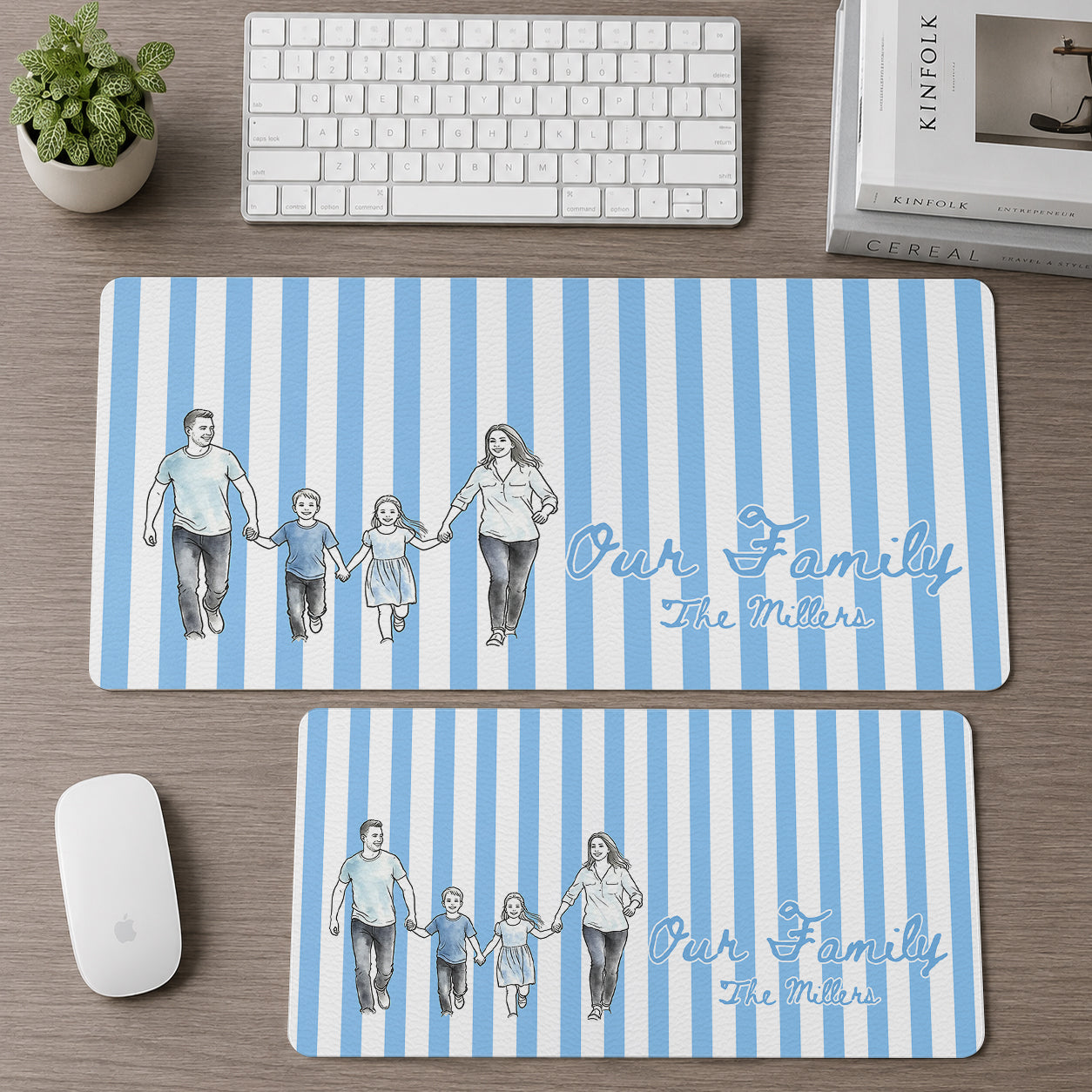 Our Family Custom Photo Watercolor - Personalized Leather Desk Mat