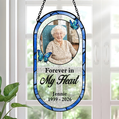 Forever In My Heart Memorial - Personalized Oval Stained Glass Suncatcher