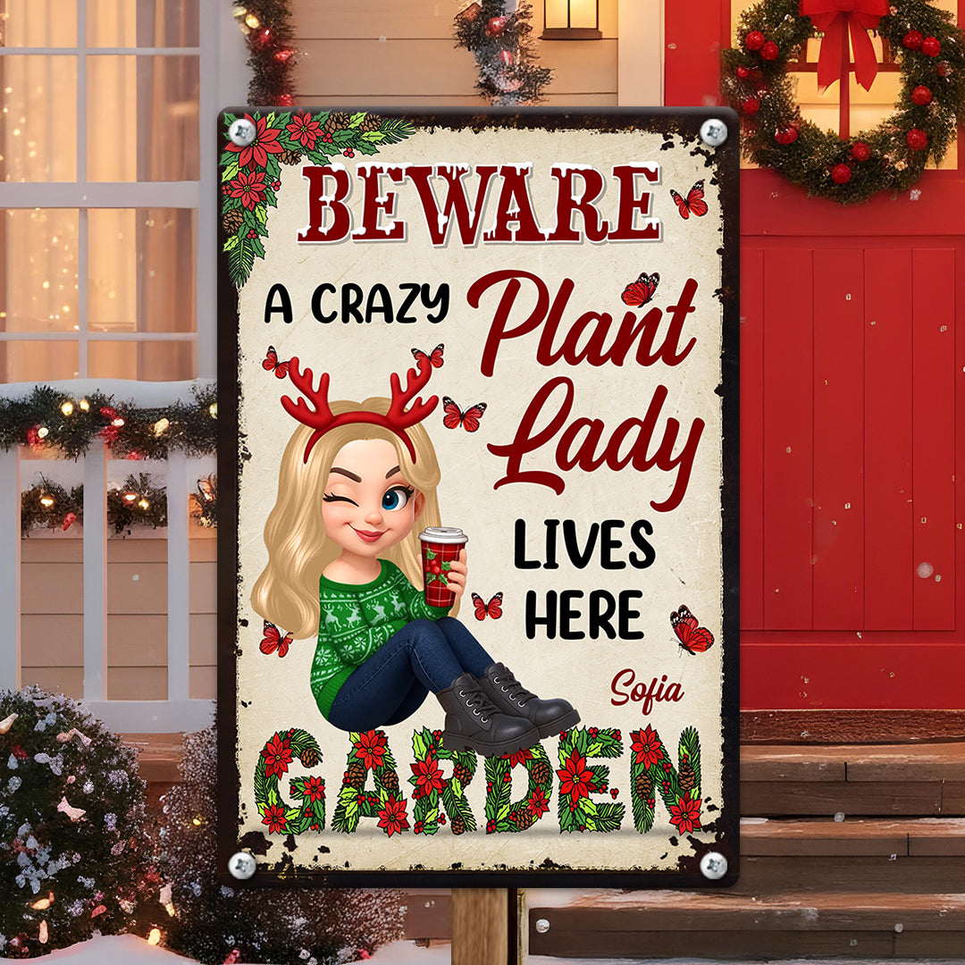 Custom A Crazy Plant Lady Lives Here - Personalized Metal Sign