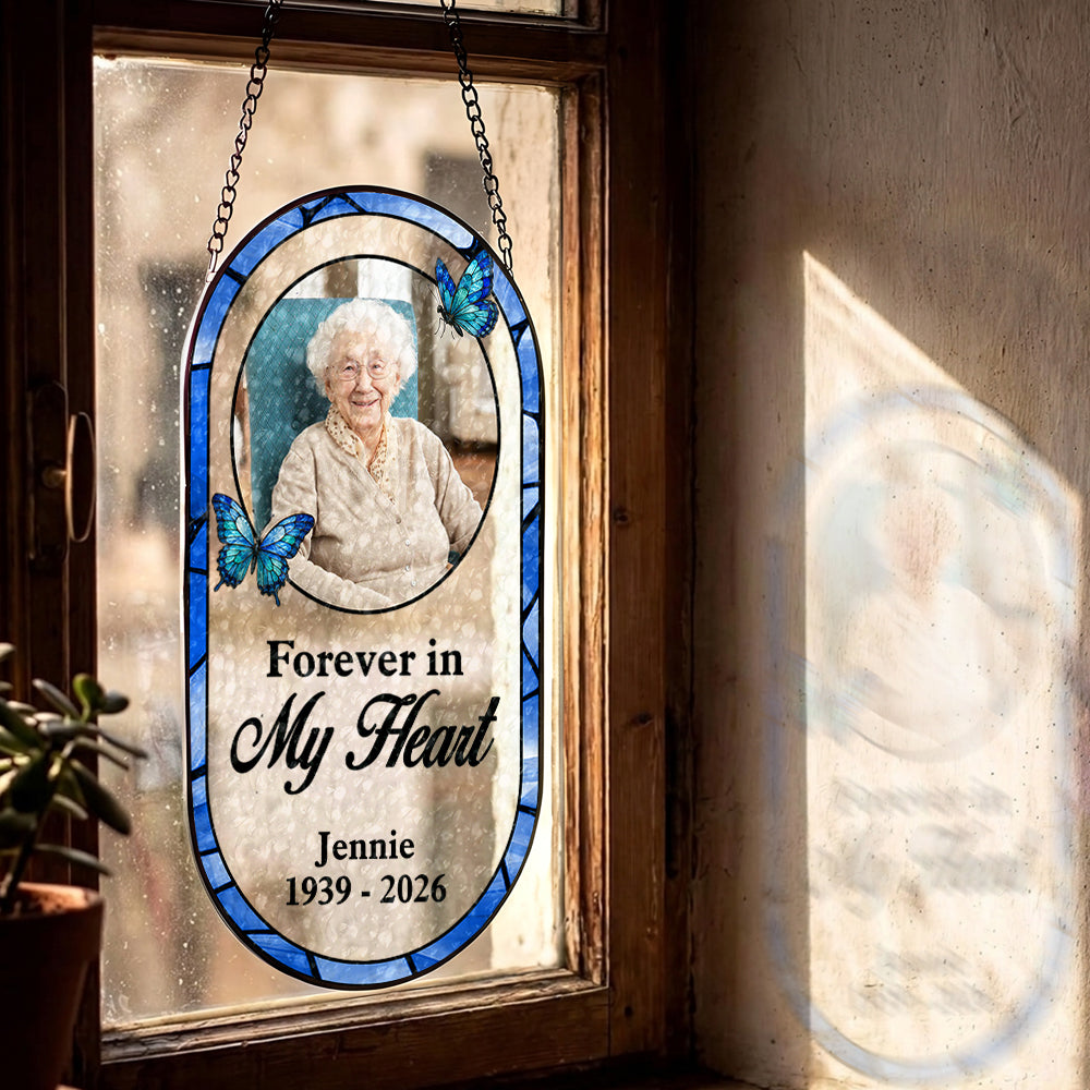 Forever In My Heart Memorial - Personalized Oval Stained Glass Suncatcher