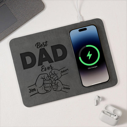 Father's Day Gifts, Custom Photo Pencil Sketch Best Dad Ever - Personalized Leather Charging Mat