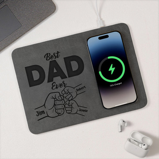 Father's Day Gifts, Custom Photo Pencil Sketch Best Dad Ever - Personalized Leather Charging Mat