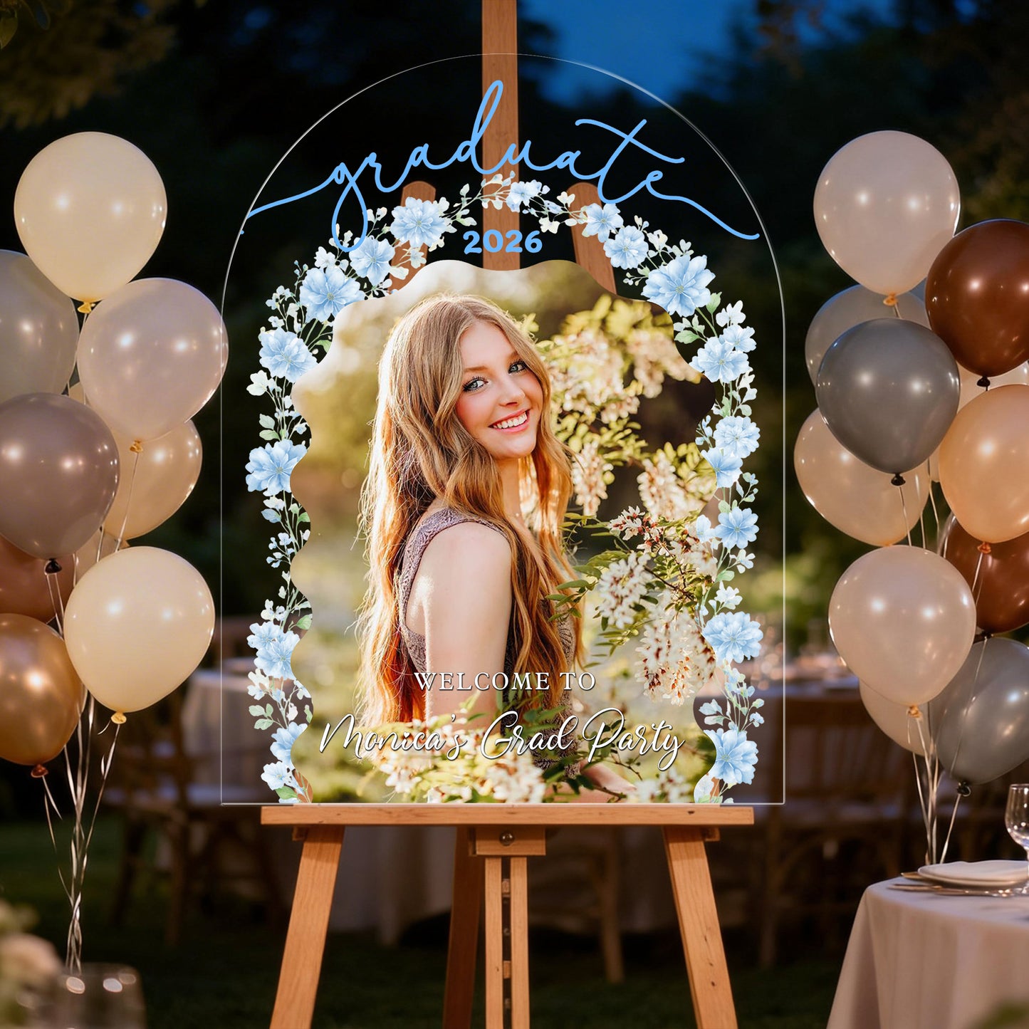Floral Congrats Graduation Celebration - Personalized Graduation Welcome Sign - Custom Acrylic Celebration Sign