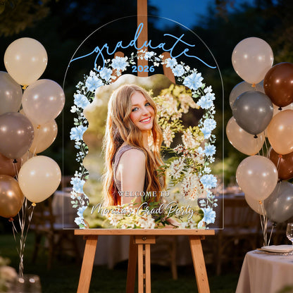 Floral Congrats Graduation Celebration - Personalized Graduation Welcome Sign - Custom Acrylic Celebration Sign