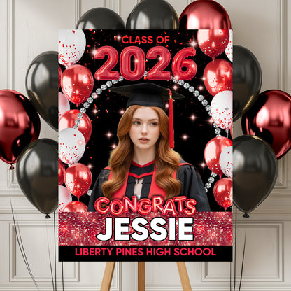 Congrats Graduation Glitter Bubble - Personalized Graduation Welcome Sign - Custom Photo Welcome Sign