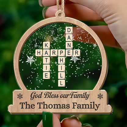 Personalized "God Bless Our Family" acrylic ornament, a unique family keepsake.