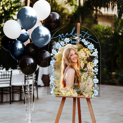Floral Congrats Graduation Celebration - Personalized Graduation Welcome Sign - Custom Acrylic Celebration Sign