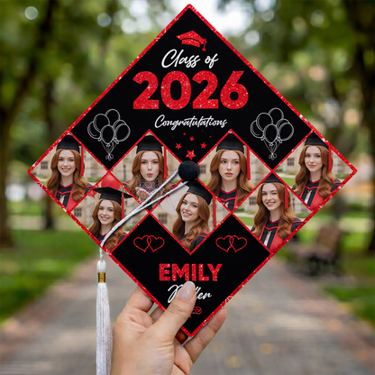 Class Of 2026 Photo Congrats Glitter Cap Topper - Personalized Printed Graduation Cap Topper