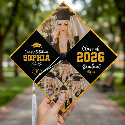 Glitter Cap Topper Class Of 2026 - Personalized Printed Graduation Cap Topper