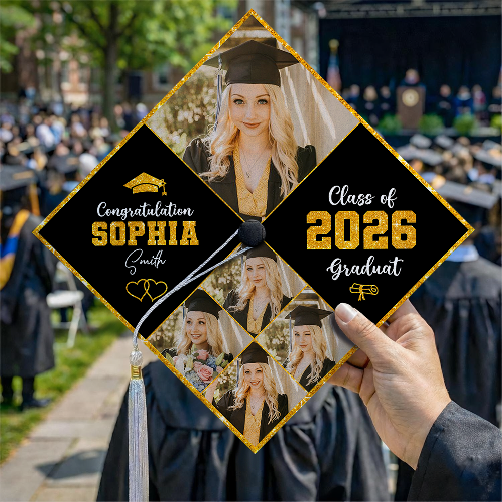 Glitter Cap Topper Class Of 2026 - Personalized Printed Graduation Cap Topper