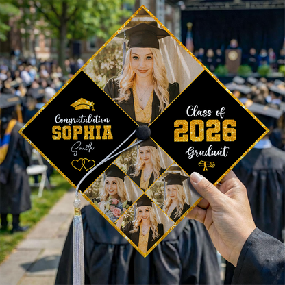 Glitter Cap Topper Class Of 2026 - Personalized Printed Graduation Cap Topper