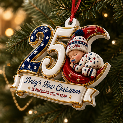 America Patriotic Keepsake Moon  - Real 3D Relief Ornament