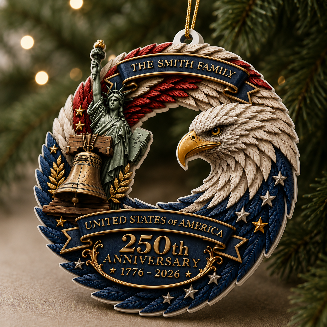 Joy 250 Years Of Freedom  - Real 3D Relief Ornament