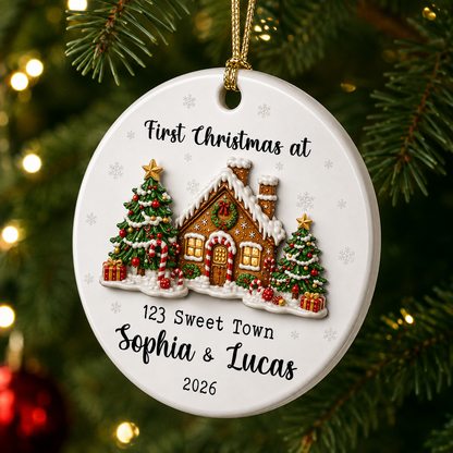 First Christmas At Our New Home Gingerbread House - Real 3D Ceramic Ornament