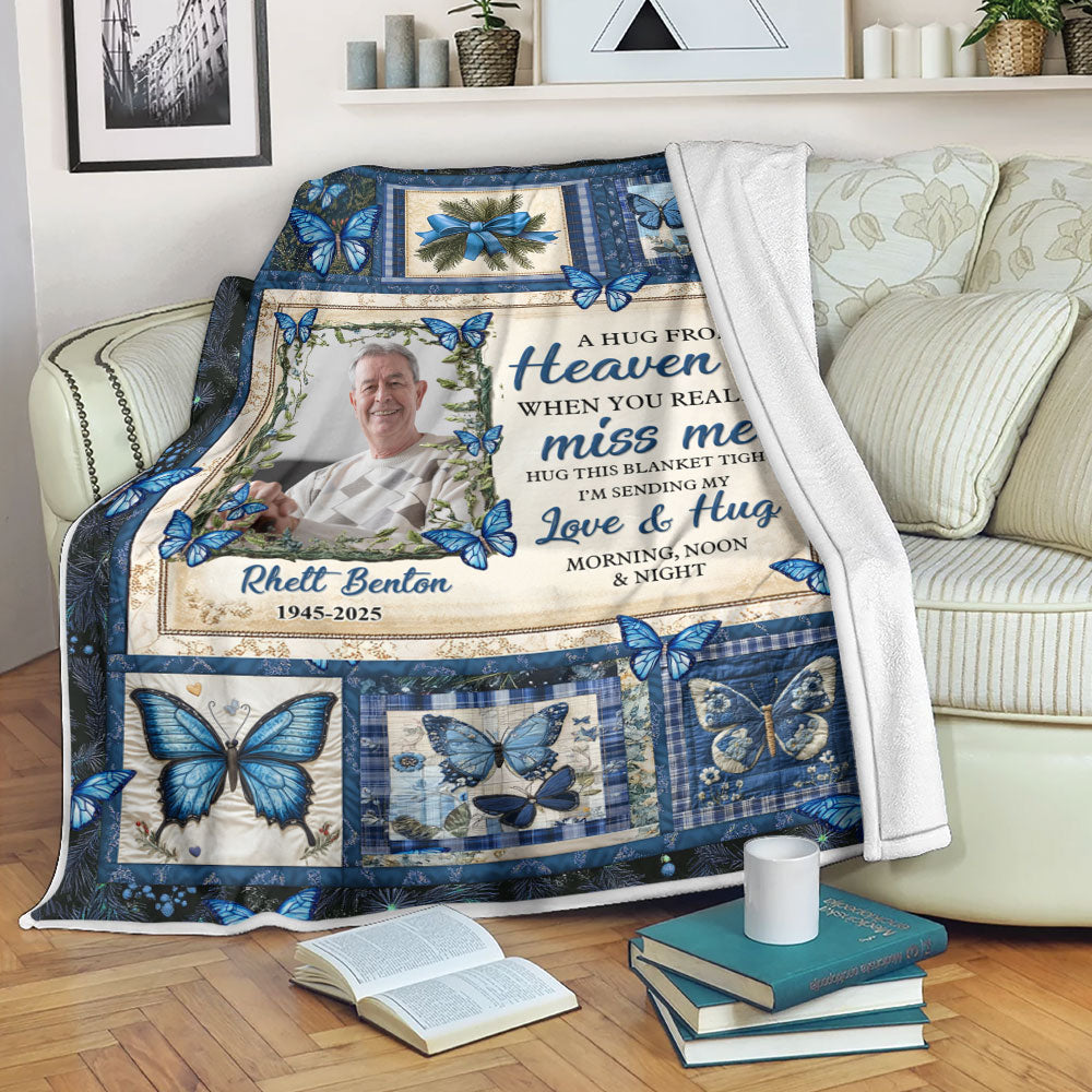 A Hug From Heaven Butterfly - Memorial Personalized Custom Blanket - Sympathy Gift