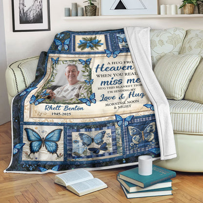 A Hug From Heaven Butterfly - Memorial Personalized Custom Blanket - Sympathy Gift