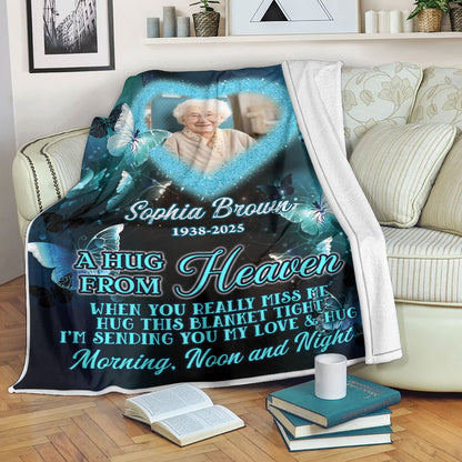 Heart A Hug From Heaven - Memorial Personalized Custom Blanket - Sympathy Gift