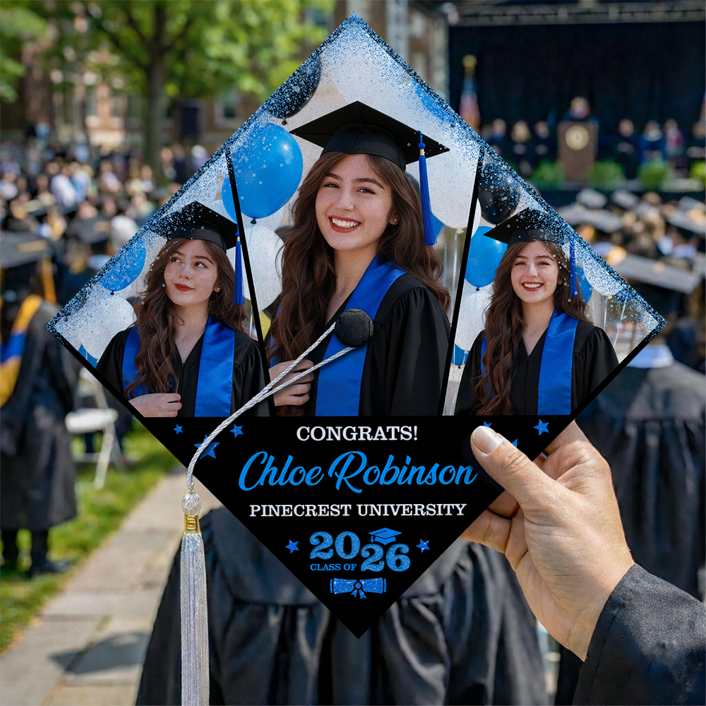 Class Of 2026 Congrats Glitter Cap Topper - Personalized Printed Graduation Cap Topper