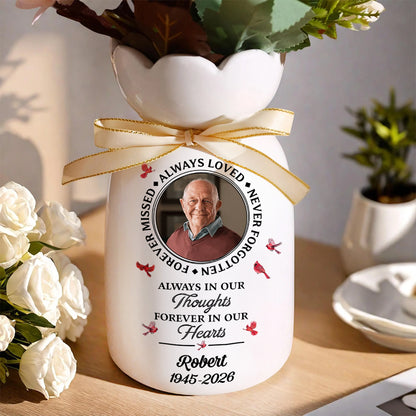 In Loving Memory Cardinal - Personalized Custom Ribbon Tie Flower Vase